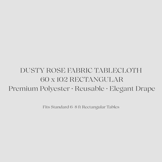 Text description of a dusty rose fabric tablecloth on a light gray background