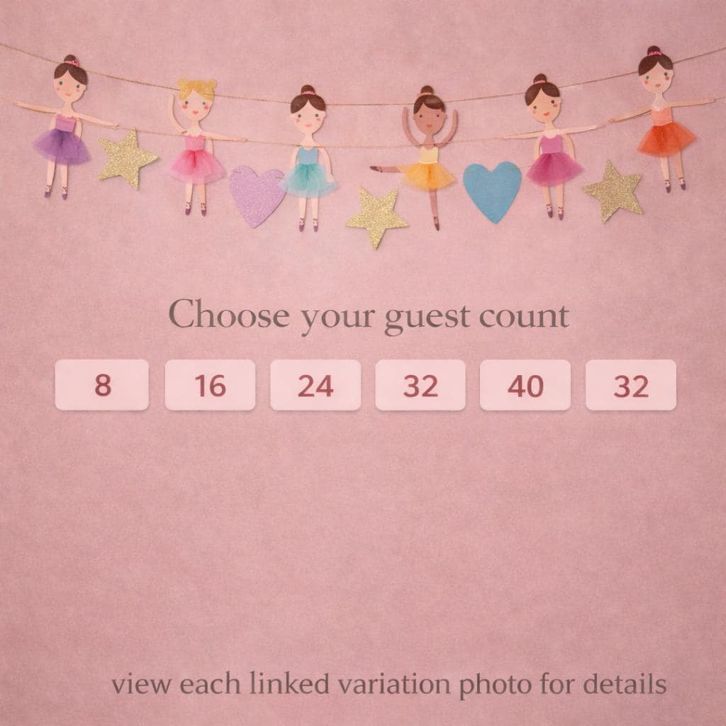 Pink background with ballerina illustrations and text for choosing guest count.