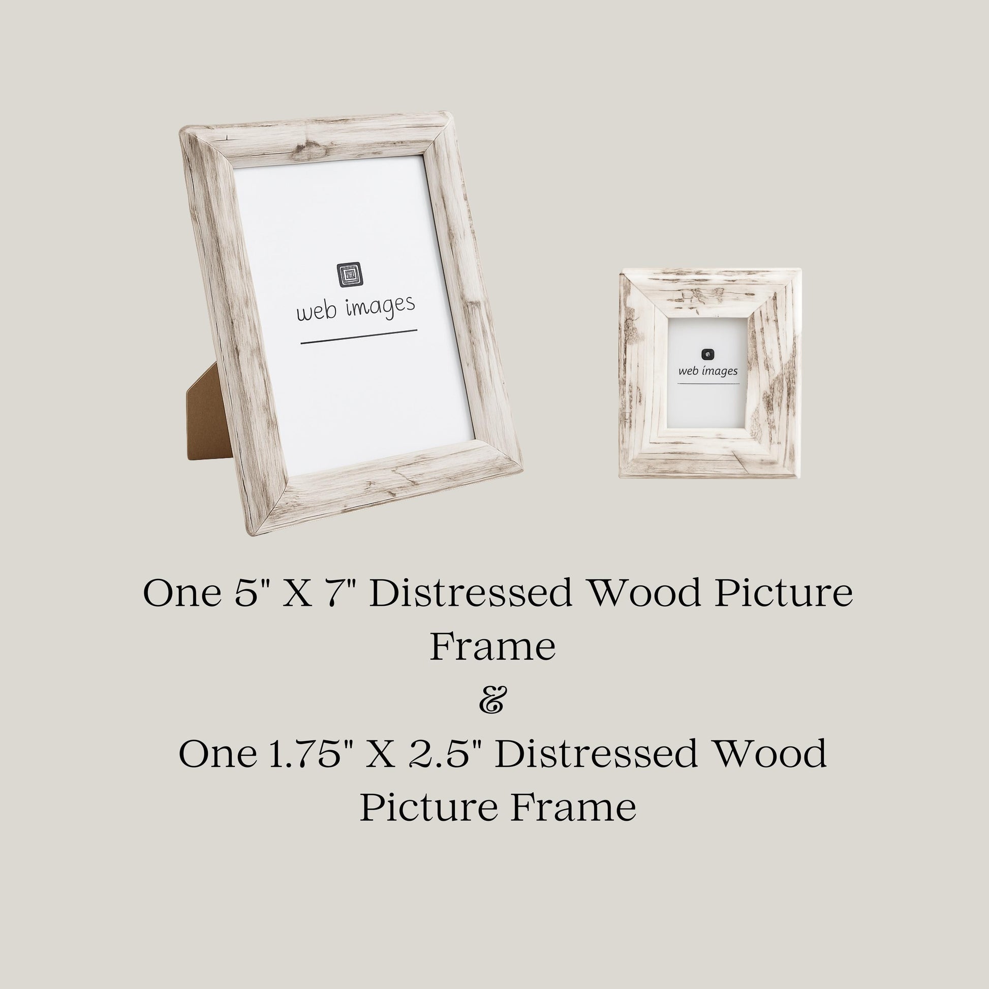 Two distressed wood picture frames on a light gray background