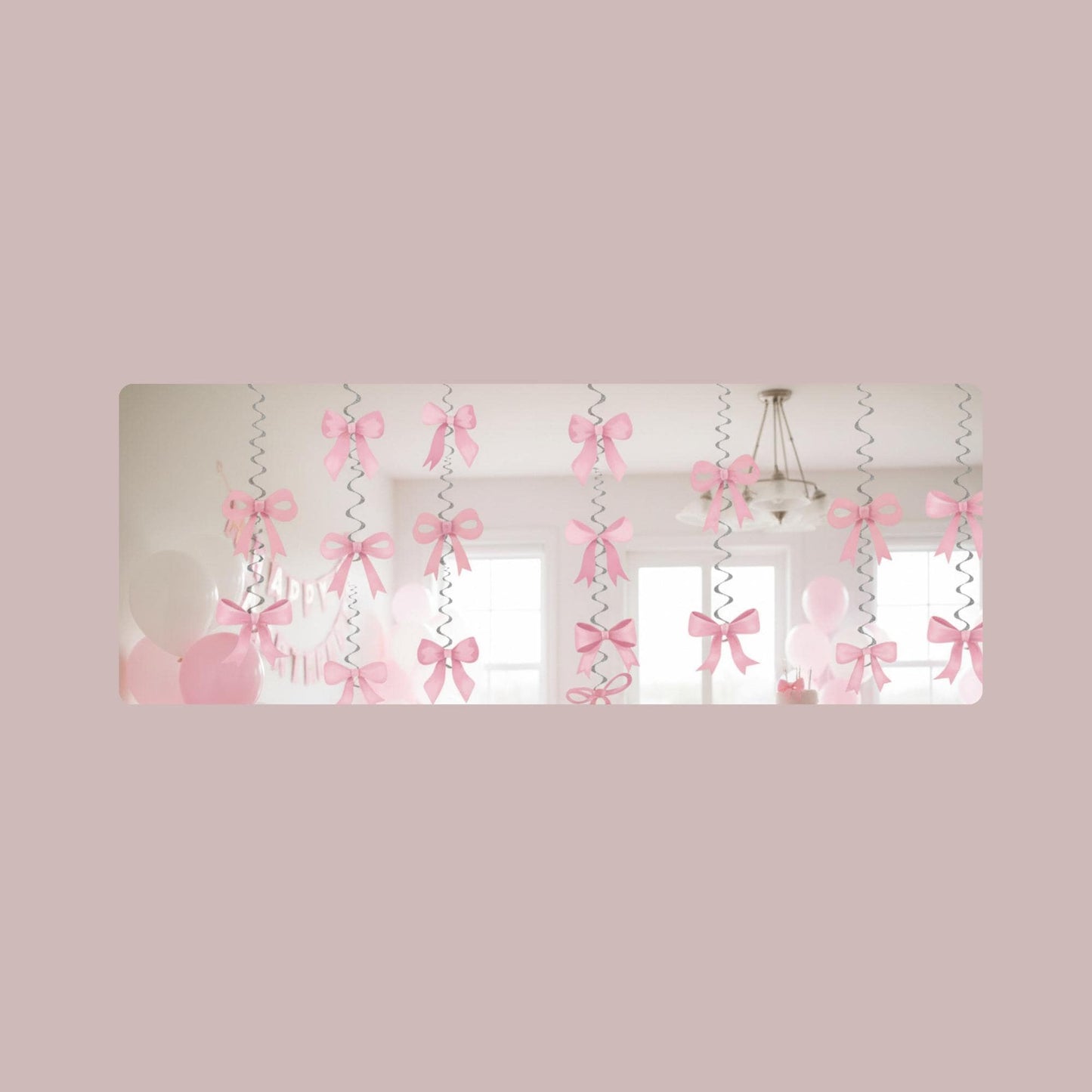 Pink Bow Swirl Decorations on a light pink background
